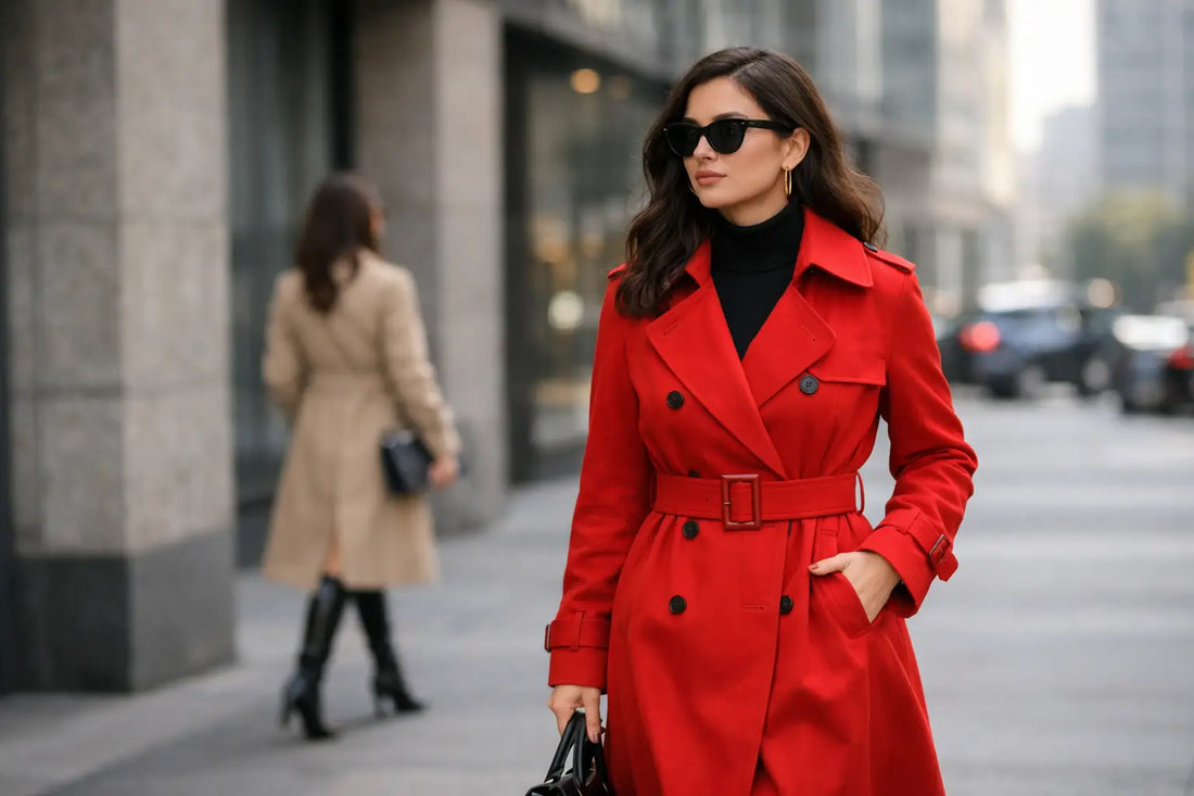 Red Belted Trench Coat Street Style Ideas