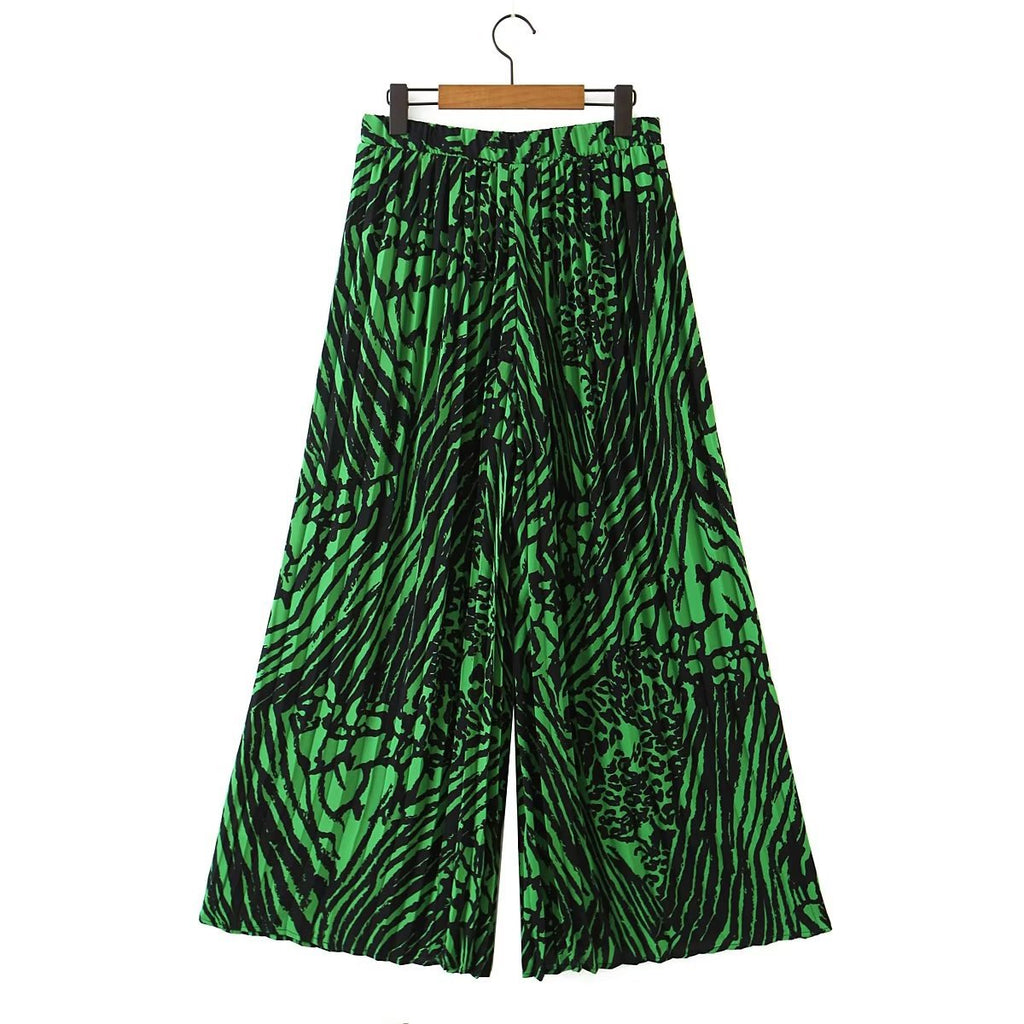 Women Pants Elegant Lady New Printed Elasticated Pleated Wide-leg Trousers Woman Clothes Fashion Wide Leg Pant
