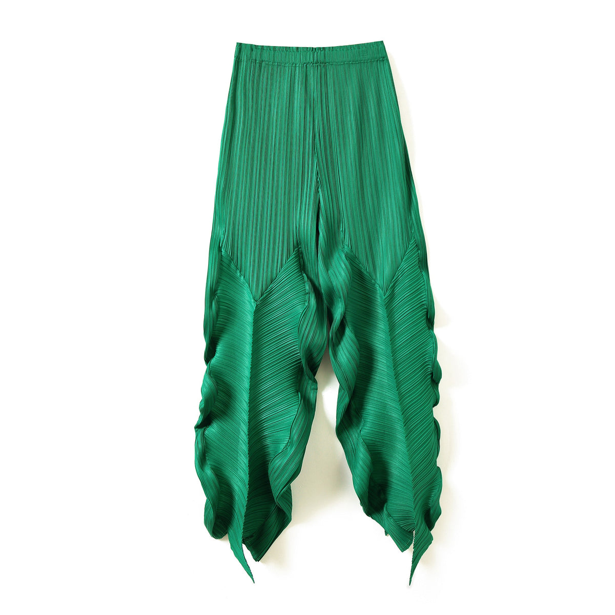 Woman Pleated Pants Straight High Waist Elastic Irregular Design Solid Wild Casual Style New Summer Fashion