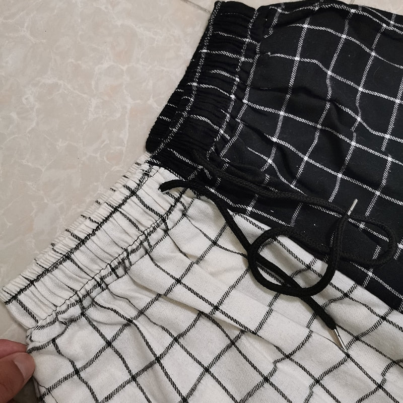 Fashion Vintage Plaid Patchwork Pants Harajuku Woman Man Trousers Elastics High Waist Pants Korean Causal Straight Pants