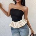 European and American black and white contrasting flower bud temperament socialite niche strapless top woman