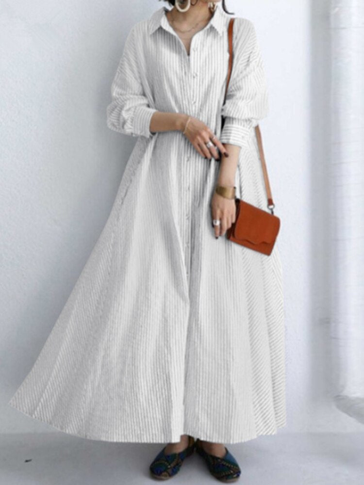 Summer New Dresses for Woman Fashion Striped Cardigan Loose Large Casual Temperament Commuter Irregular Women's Long Dress Tops