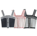 Woman Stripe Knit Short Tops Fashion Autumn Sleeveless Off Shoulder Square-Neck Female Causal Sling Tops
