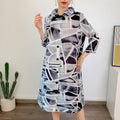 SuperAen Pleated Dress  New Summer Oversize Long Dress Printed Woman Shirt Dress