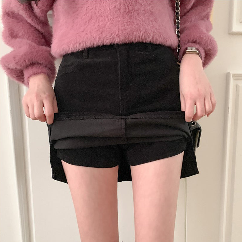 Corduroy A-line Culottes Skirt with Hip Slit for Women