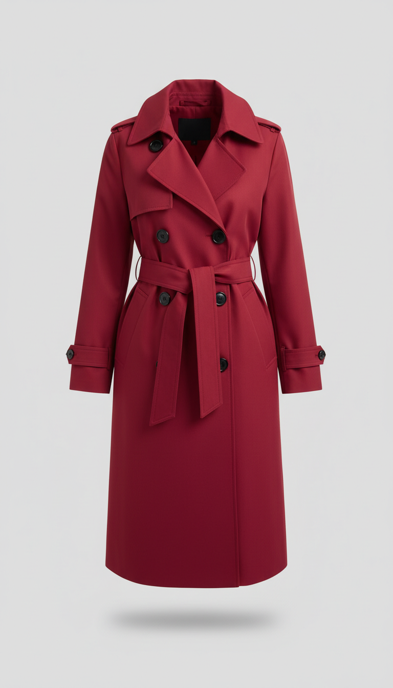 Belted Trench Coat in Electric Crimson