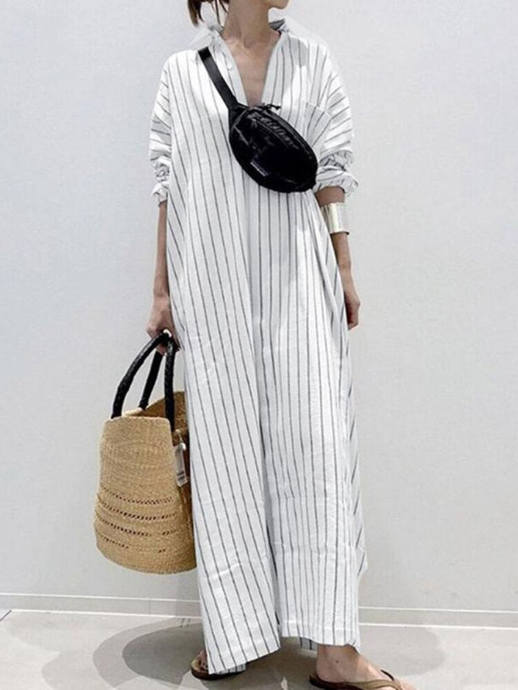 Summer New Dresses for Woman Fashion Striped Cardigan Loose Large Casual Temperament Commuter Irregular Women's Long Dress Tops