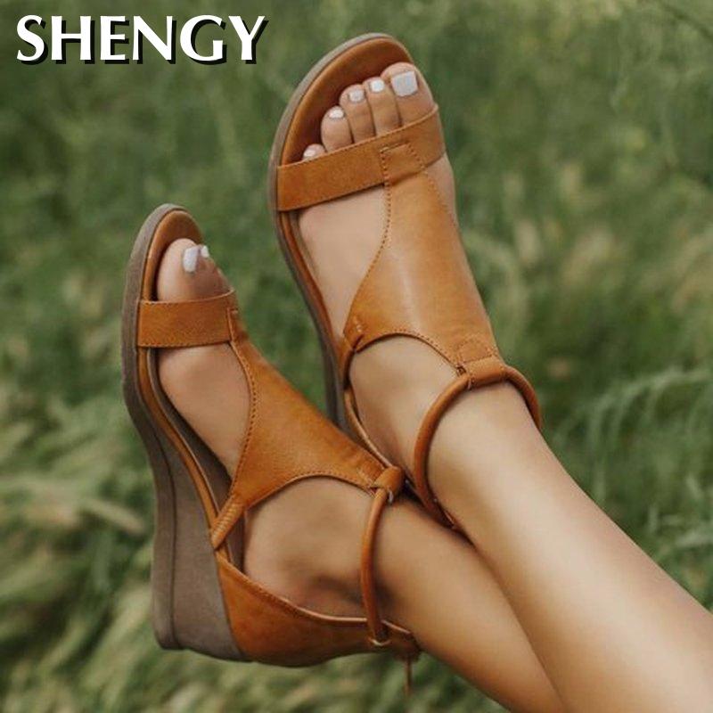 Women Summer Sandals Mid Heels Wedges Shoes Woman Vintage Gladiator office Sandalias Party Beach Shoes Plus Size Dropship