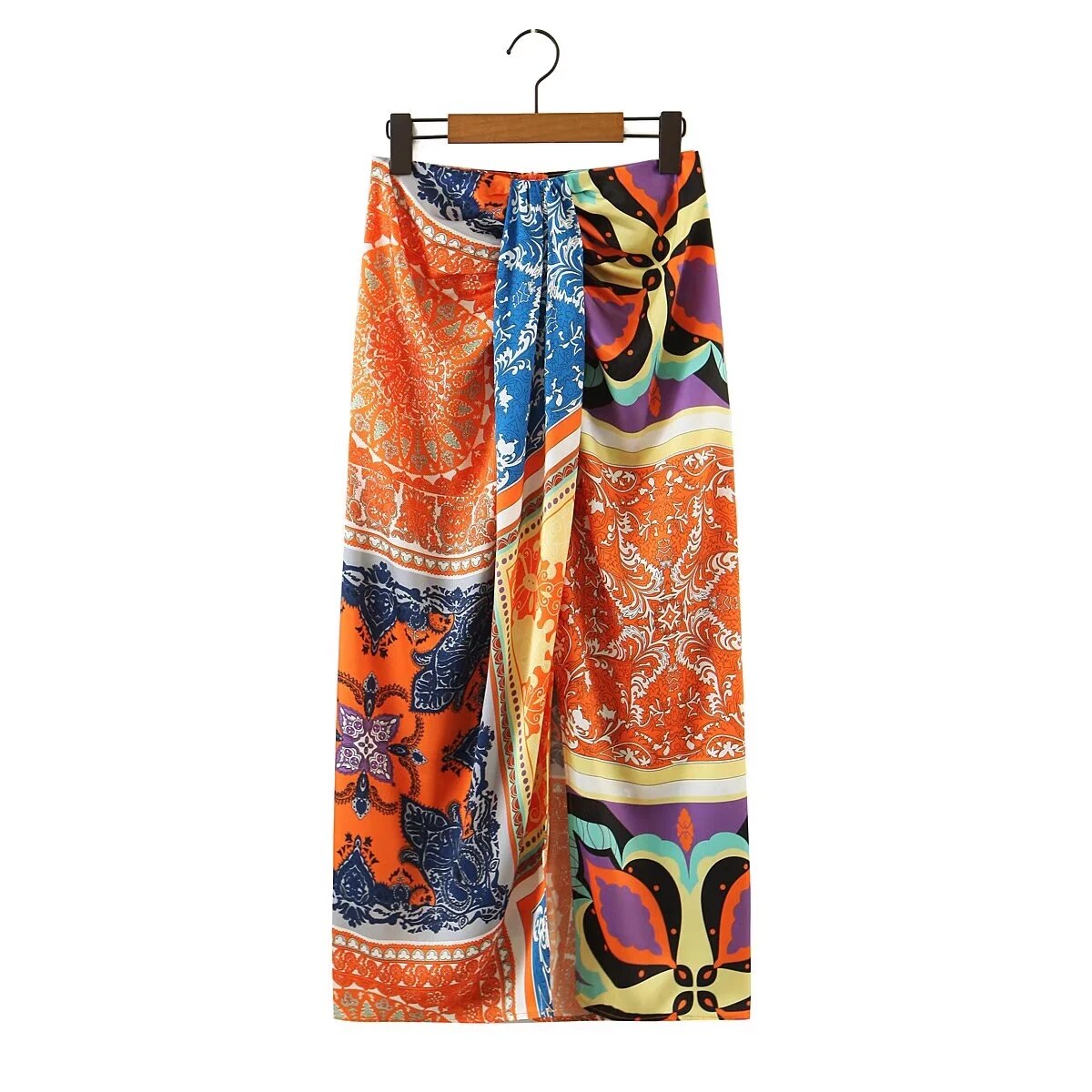 Women 2 Pieces Set Fashion Ethnic Printed Knotted Top + Vintage Long Skirt Summer Woman Outfit Dress Sets