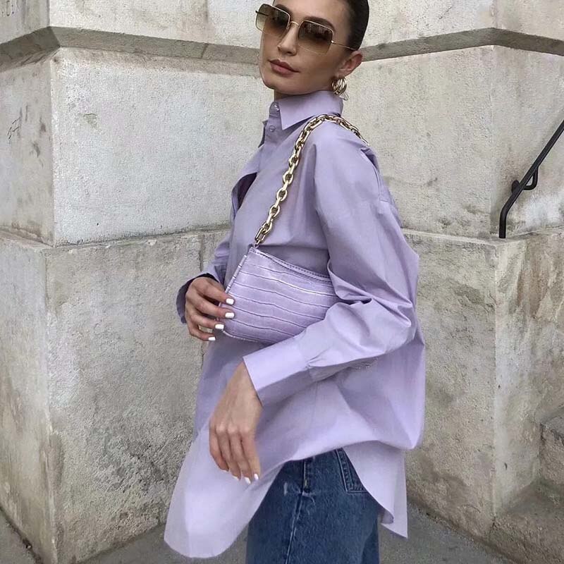 Klkxmyt Za Women's Shirt Fashion Pink Oversize 100% Cotton Casual Button Pockets Loose Blouses Chic Streetwear Shirts Woman Tops
