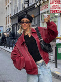 Faux Leather Bomber Jackets For Women Zipper Oversize Jacket Woman Long Sleeve Autumn New Outerwear Streetwear Winter Coat