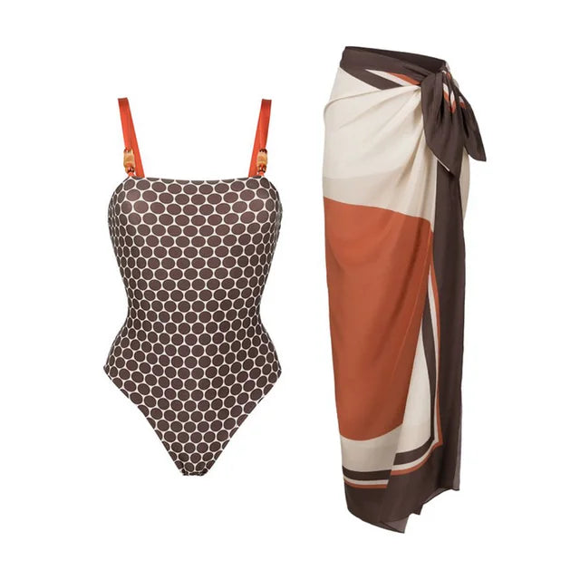 Woman bikini set Reversible Graphic Printed Beaded One Piece Swimsuit 2 pieces Swimwear Women bikini Bathing Suit