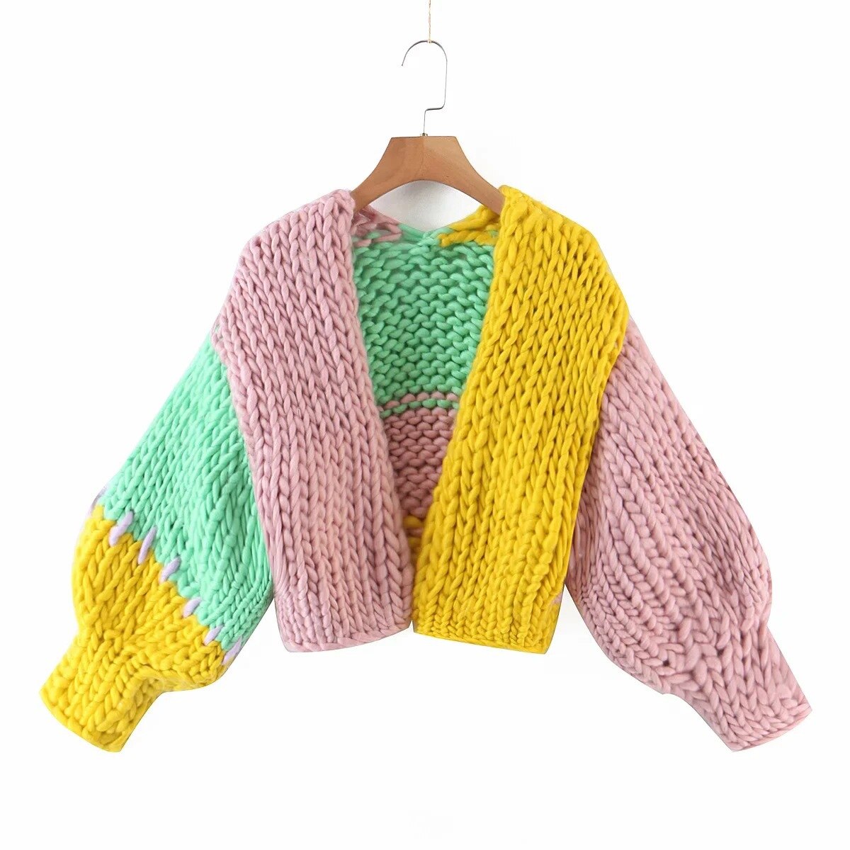 SheBlingBling   Woman Casual Traf Sweaters Traf Pull Autumn Winter Thick Chunky Knit Cardigan Splicing Femmale Crop Jacket