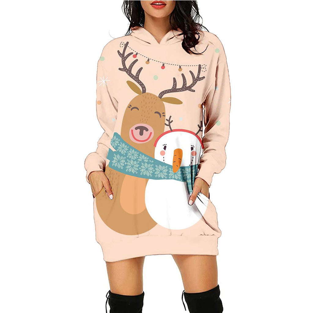 Women's Casual Printed Christmas Sweater Dress