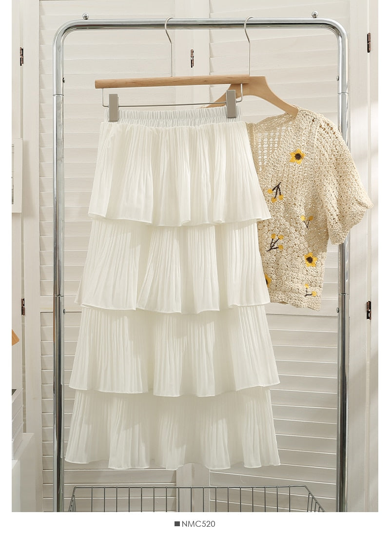 Woman Clothes New  Spring Summer Korean Medium Long Pleated Cake Skirt Fashion Ladies Solid Versatile Office Skirts Korean