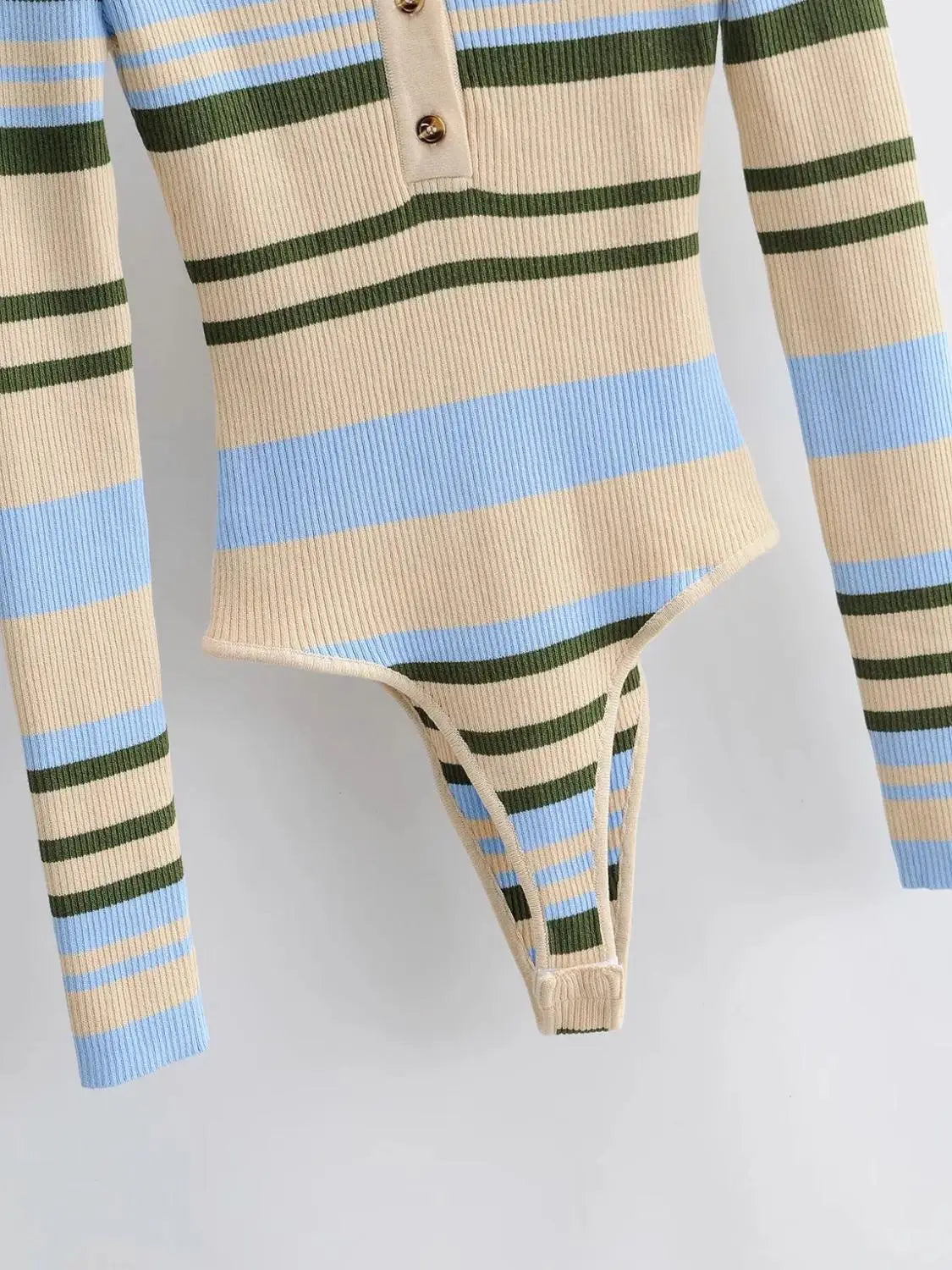 Vintage Knitting Contrast color Striped open Lapel Long sleeve Bodysuit Woman Short Jumpsuit Slim fit Rompers Playsuits