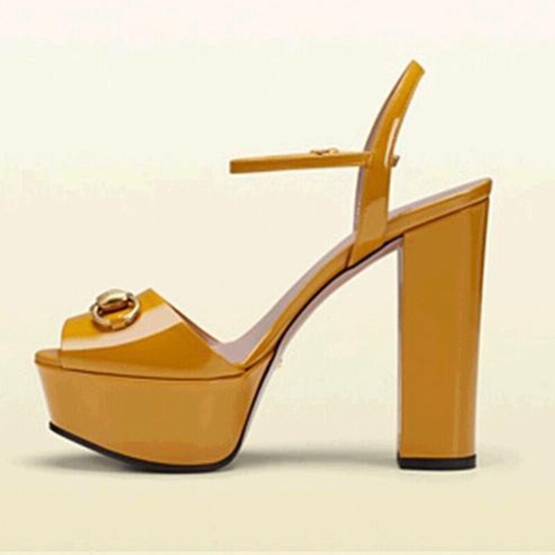 Customized Handmade Plarform Women Sandals Woman Shoes High Heel Block Heel Peep Toe Brand Yellow Pink Black Wine Red Shoes