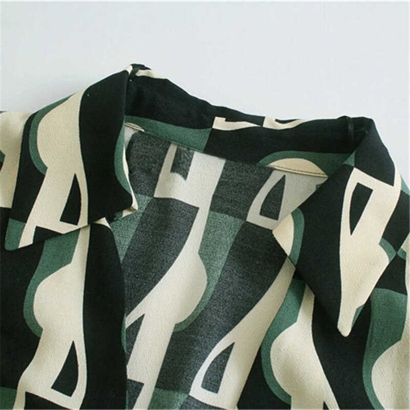 Women Za Print Collared Button Up Shirt Female Vintage Long Sleeve Blouse  Asymmetric Hem Summer Woman Top