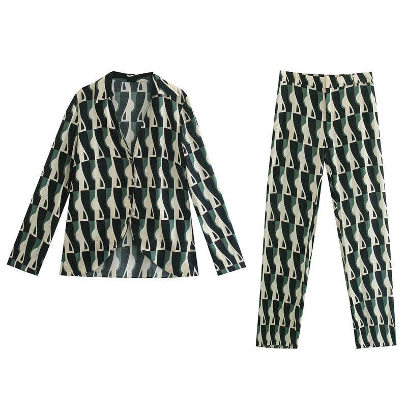 Women Za Print Collared Button Up Shirt Female Vintage Long Sleeve Blouse  Asymmetric Hem Summer Woman Top