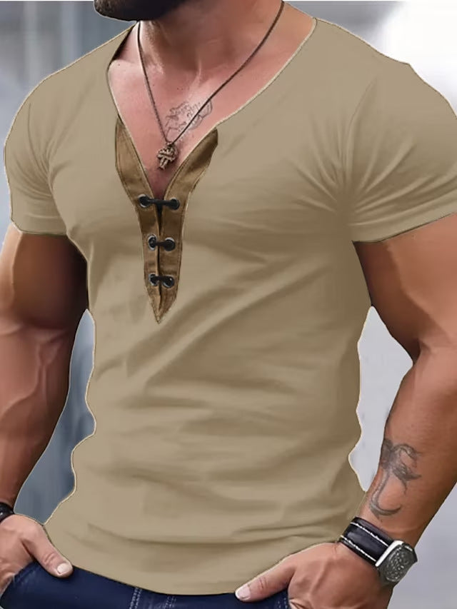 Men's Slim V-Neck Satin Fitness T-Shirt for Summer