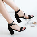Chunky Heel Suede Open-Toe Sandals with Strap