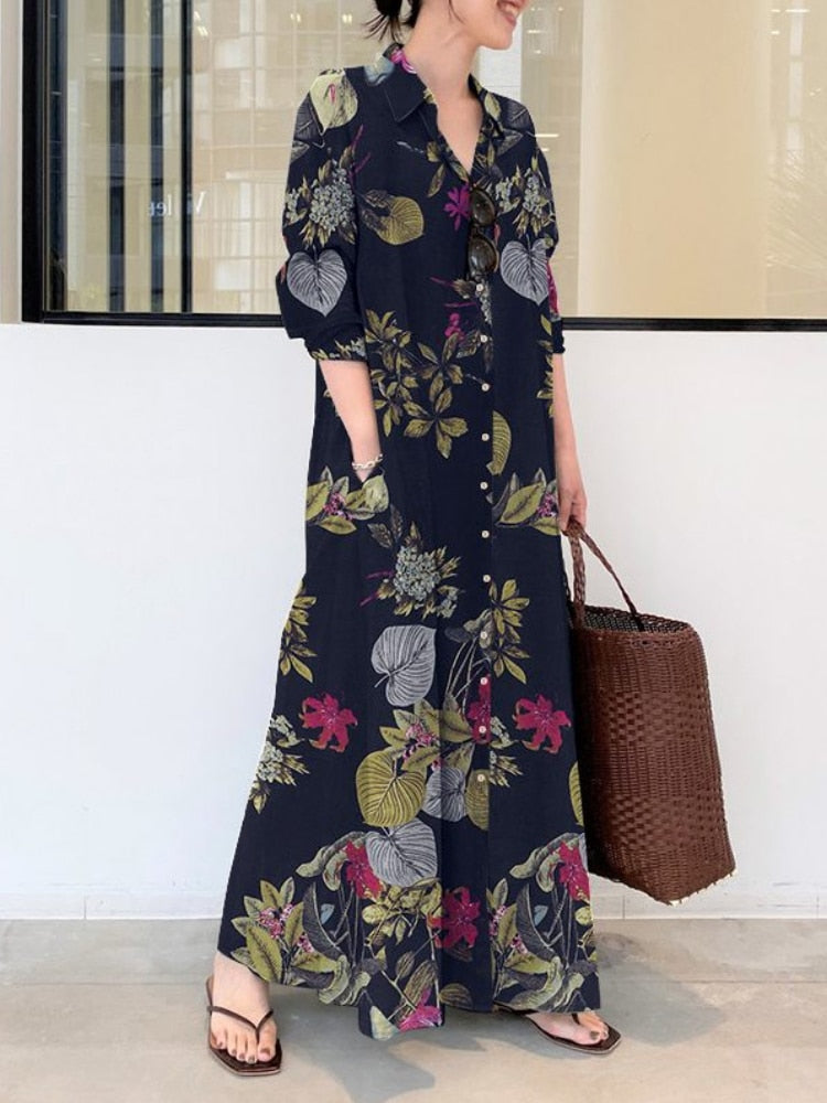 Summer New Dresses for Woman Fashion Striped Cardigan Loose Large Casual Temperament Commuter Irregular Women's Long Dress Tops