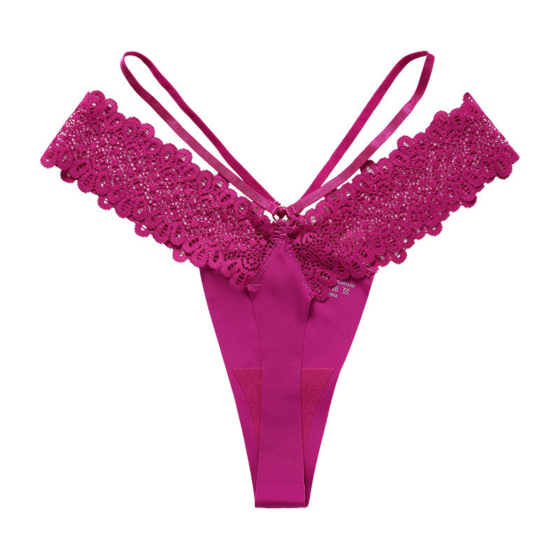 1pc Women's Seamless Lace Ice Silk Thin Strap Thong