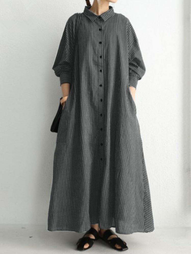 Summer New Dresses for Woman Fashion Striped Cardigan Loose Large Casual Temperament Commuter Irregular Women's Long Dress Tops