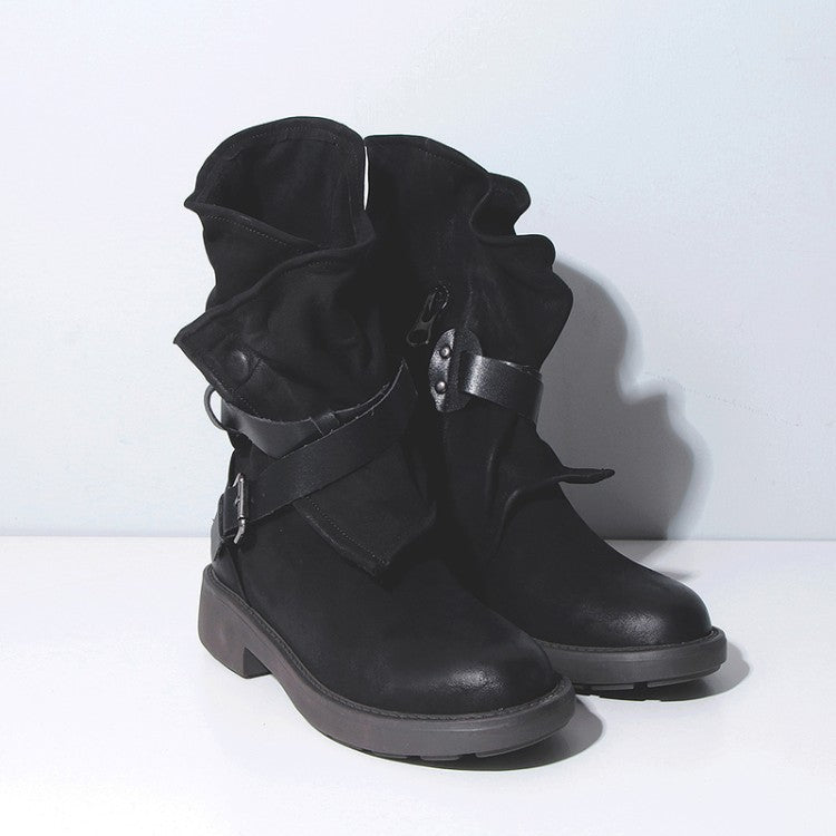 Round Toe Buckle Shoes with Square Heel