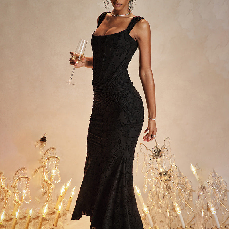 Fashionable Floral Strapless Mermaid Long Dress for Women