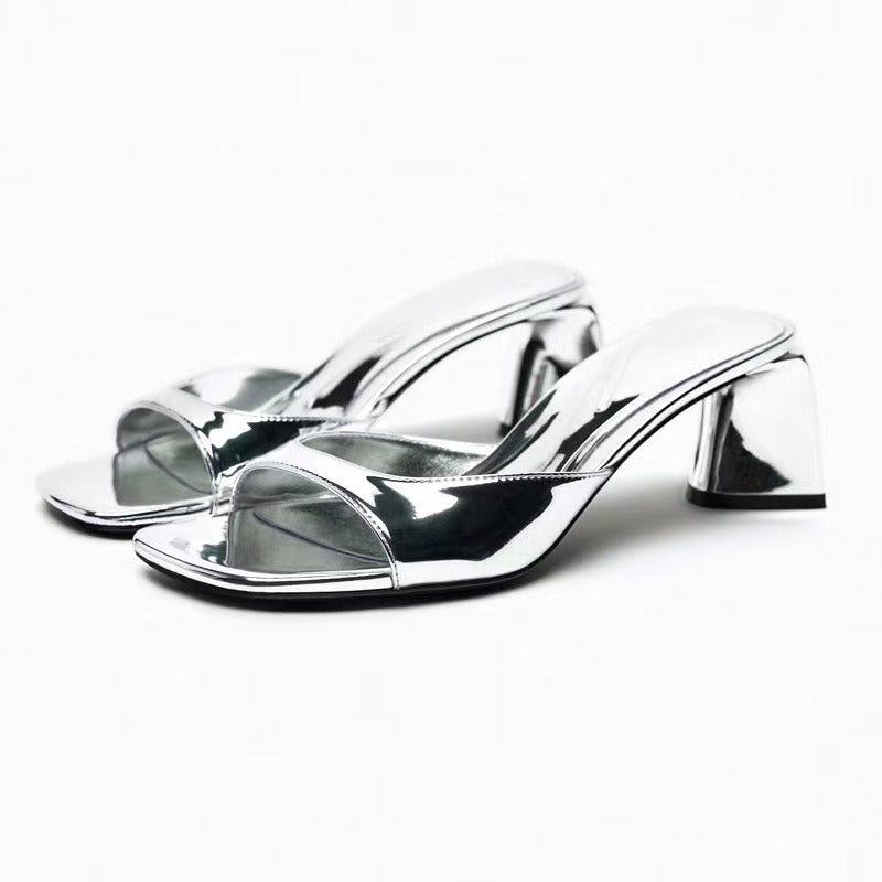 Women Mules Slingback Heel Sandals Heeled Sandals Luxury Woman Pumps Gold Silver High-heeled