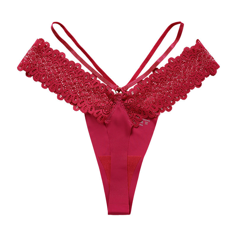 1pc Women's Seamless Lace Ice Silk Thin Strap Thong