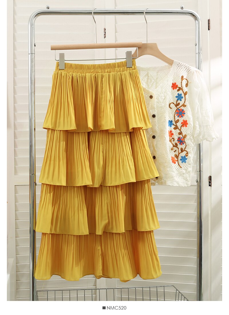 Woman Clothes New  Spring Summer Korean Medium Long Pleated Cake Skirt Fashion Ladies Solid Versatile Office Skirts Korean