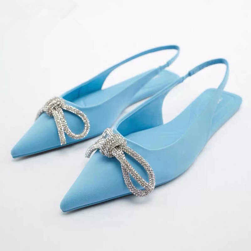 New Woman Gold Bling Flat Shoes Vintage Black Back Elastic Straps Single Shoes Fashion Slingbacks Female Single Shoes