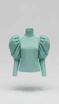 Sculptural Sleeve Blouse in Mint Teal