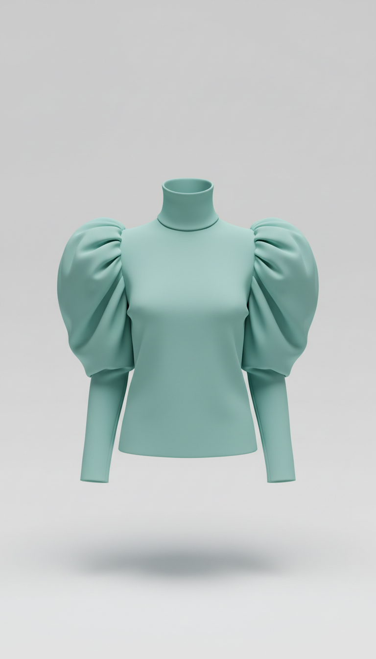 Sculptural Sleeve Blouse in Mint Teal