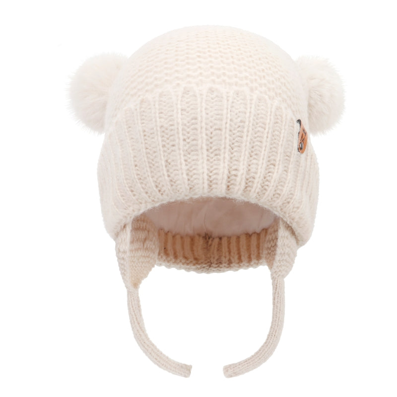 Cute Knitted Baby Hat with Double Ball and Ear Protection
