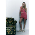 Woman 2 Pieces Sets Fashion Slim Crochet Knitting O-Neck Short Tops + Asymmetry Knit Mini Skirts Causal Sets
