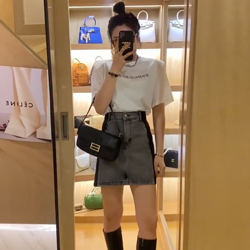 High Waisted A-Line Denim Skirt