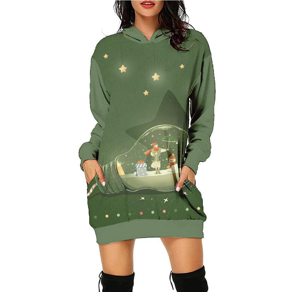 Women's Casual Printed Christmas Sweater Dress