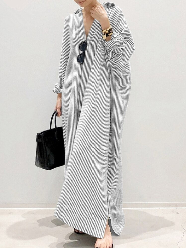 Summer New Dresses for Woman Fashion Striped Cardigan Loose Large Casual Temperament Commuter Irregular Women's Long Dress Tops