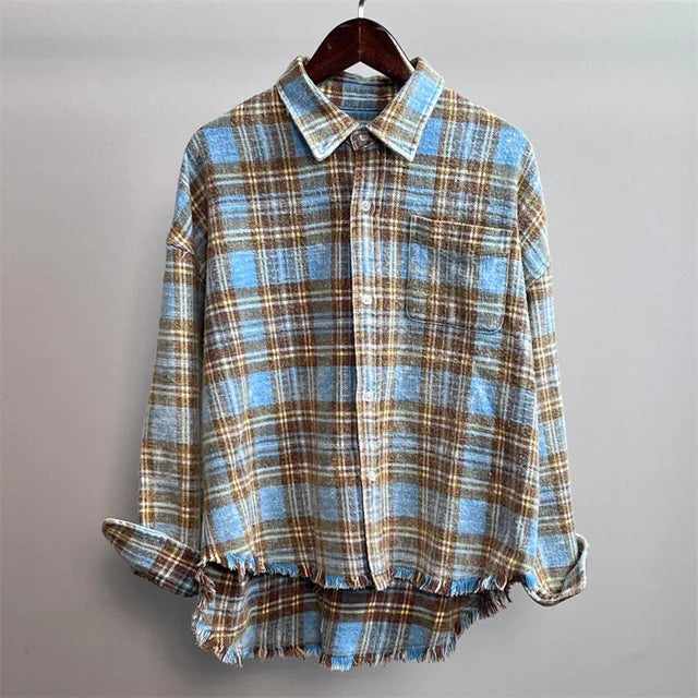 elegant and youth woman blouses Autumn New Korean Fashion Checker Printed Women's Shirt High quality cotton long sleeved top