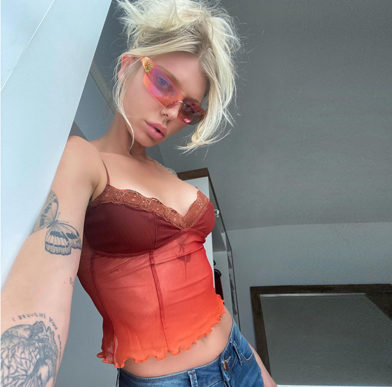 Street Vintage Woman Lace Y2k Top Sexy See-Through Vest Sling Crop Tops Sleeveless Club Summer Mesh Tank Top Female