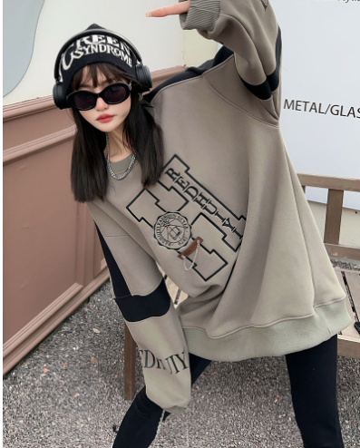 Embroidered Velvet Hooded Sweatshirt for Women