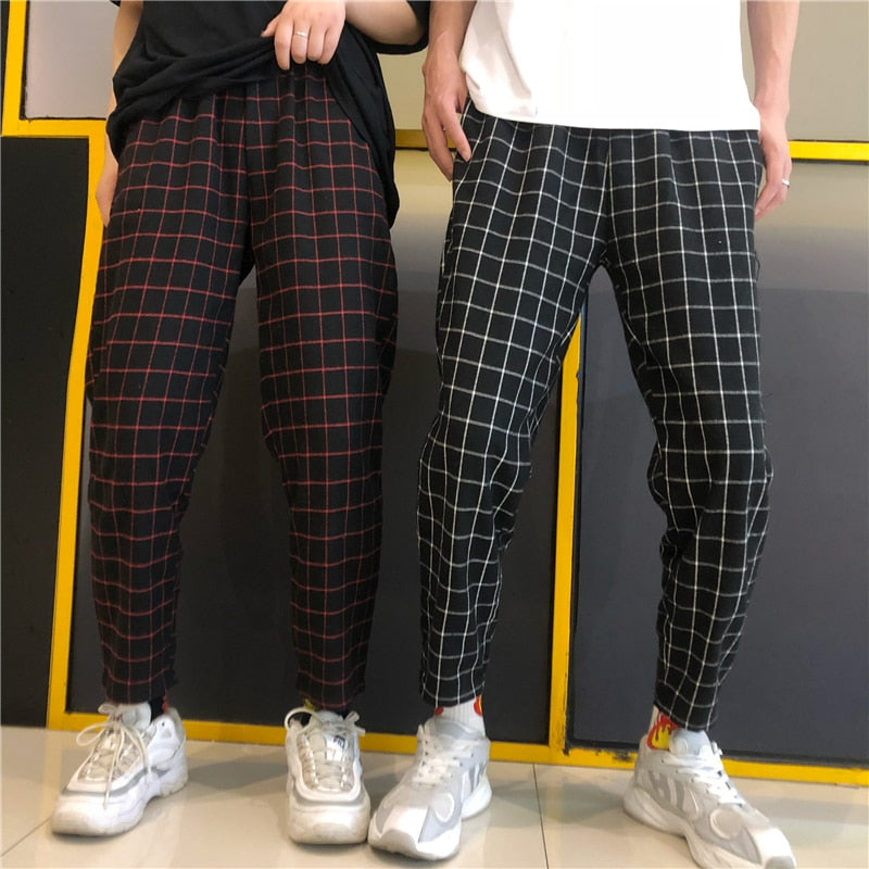 Fashion Vintage Plaid Patchwork Pants Harajuku Woman Man Trousers Elastics High Waist Pants Korean Causal Straight Pants