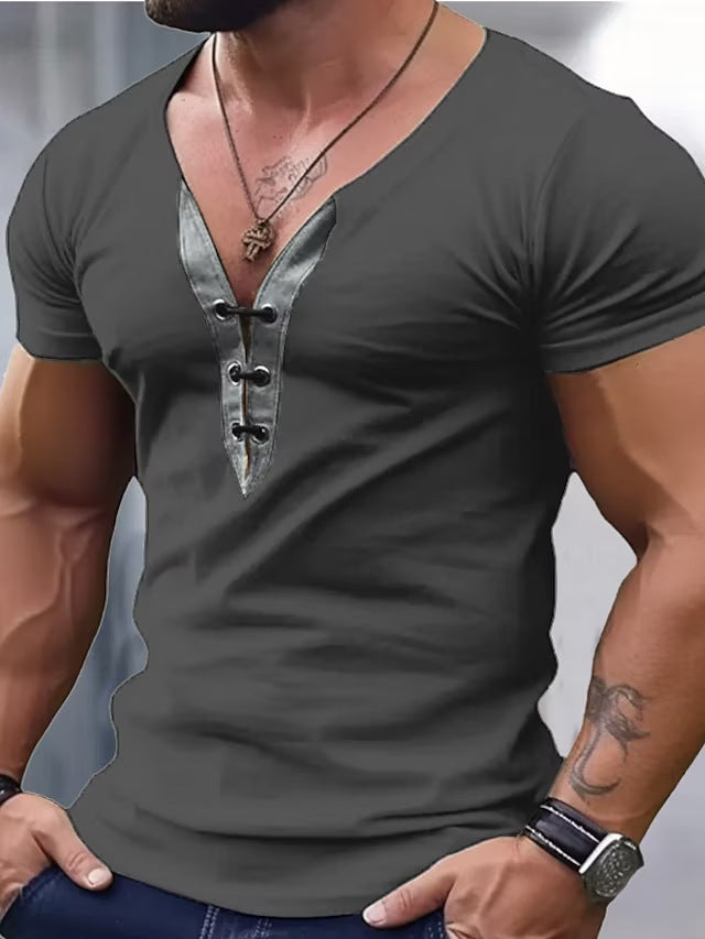 Men's Slim V-Neck Satin Fitness T-Shirt for Summer