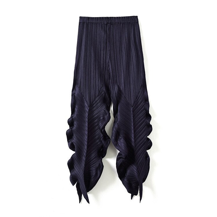 Woman Pleated Pants Straight High Waist Elastic Irregular Design Solid Wild Casual Style New Summer Fashion