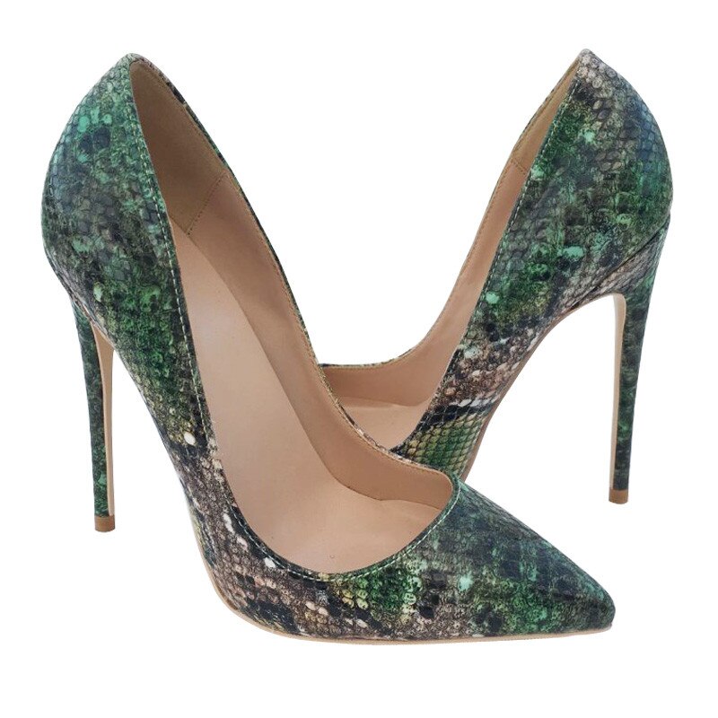 Green Snake Pattern Woman Shoes Girls Sexy High Heels Printed Multi Colors Stilettos 12cm Wedding Shoes YG032 ROVICIYA