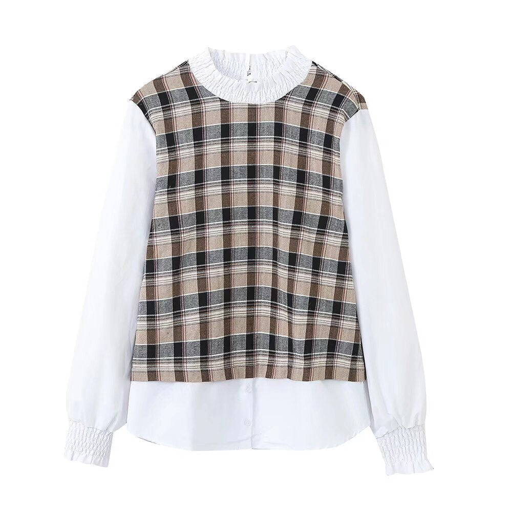 Spring Women Fashion Blouse New O Neck Long Sleeves Loose Shirts Woman With Pleats Vintage Elegant Female Shirt