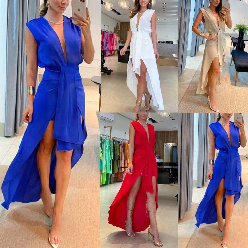 2023 New Women's Sleeveless V-Neck Irregular Dress